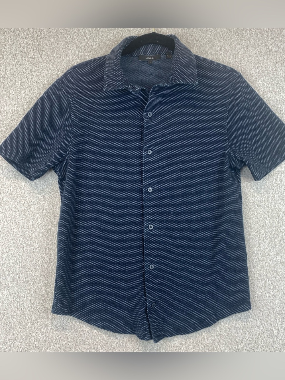 Vince. Cotton Dot Stretch Knit Short Sleeve Button Up Shirt Mens Size S Business